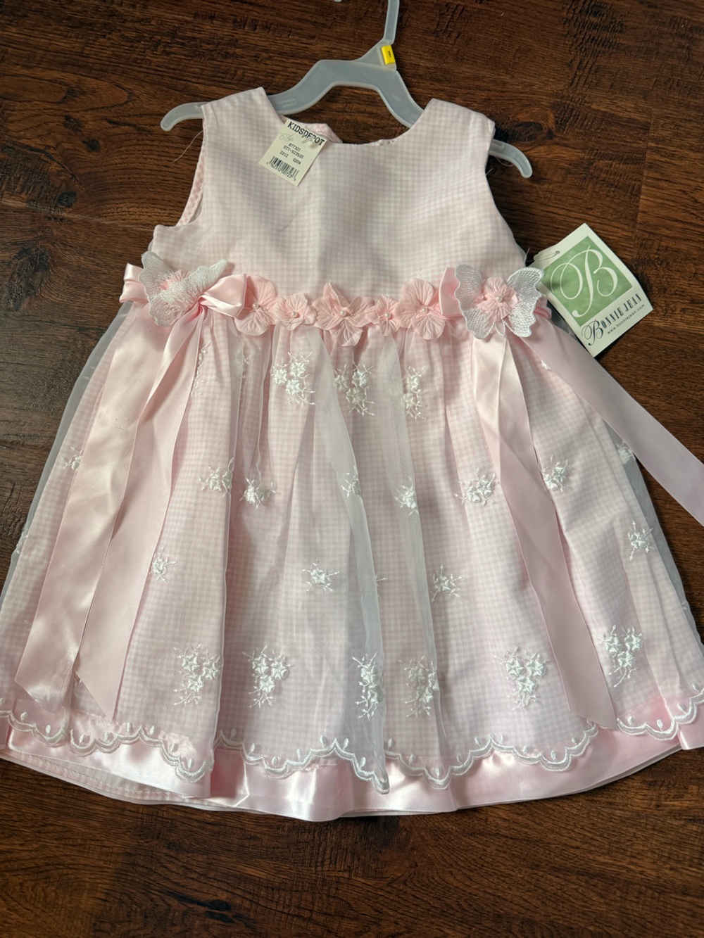 Bonnie Jean Pink Gingham Party Dress Toddler Girls 4T NWT Floral Bow